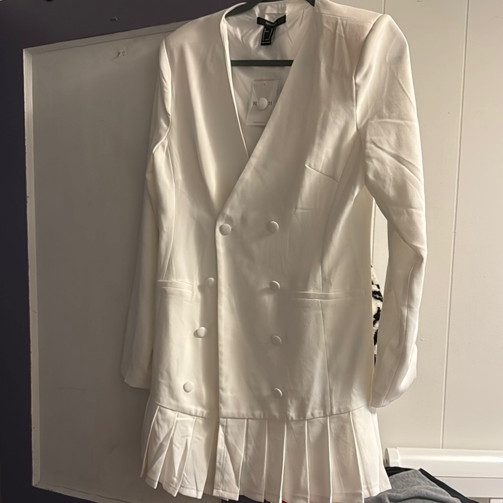 White Double-Breasted Blazer Dress